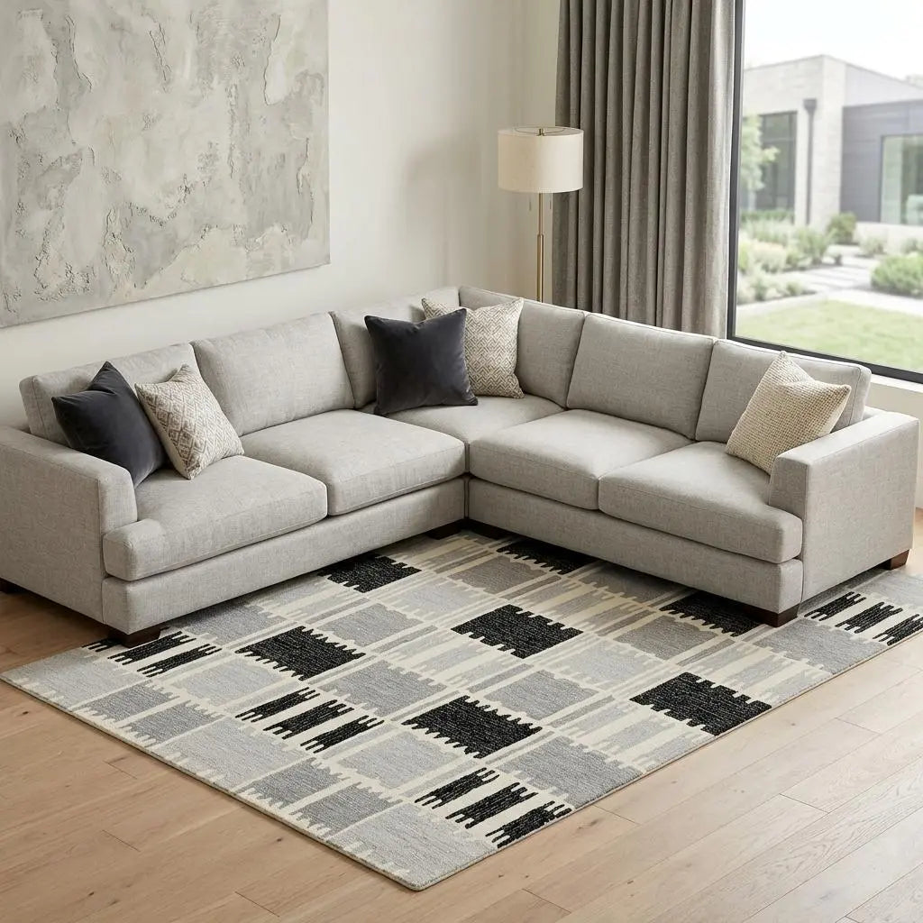 9' X 12' Gray Ivory And Charcoal Wool Geometric Hand Tufted Area Rug Homeroots Home Decor