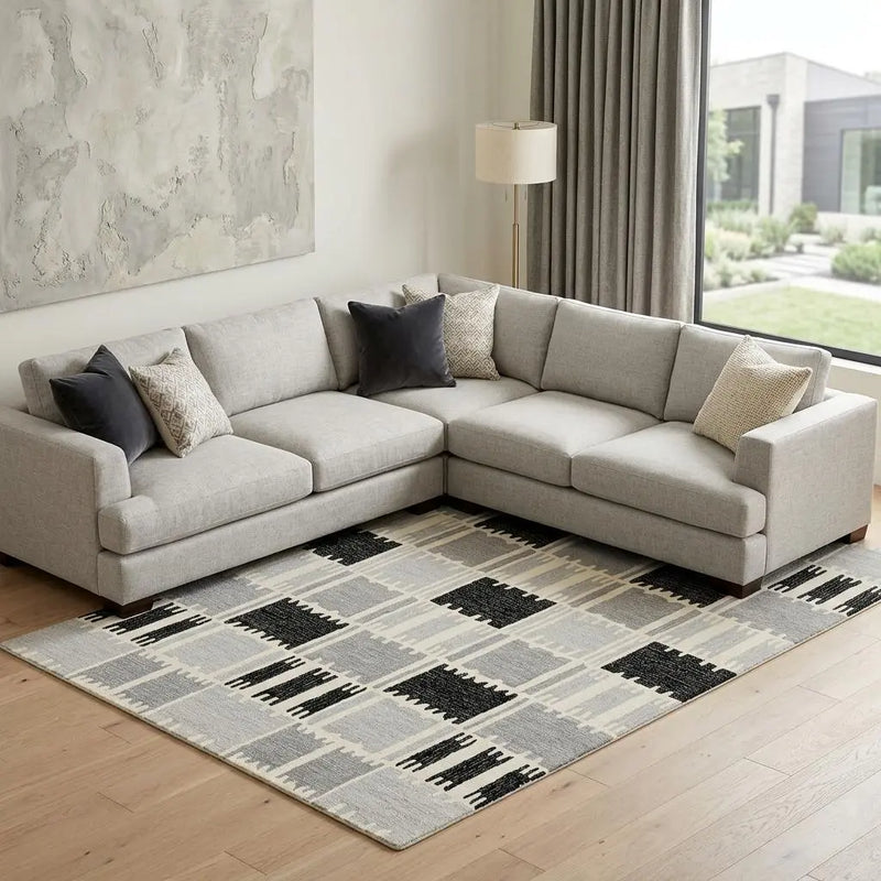 9' X 12' Gray Ivory And Charcoal Wool Geometric Hand Tufted Area Rug Homeroots Home Decor