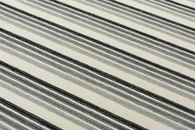 9' X 12' Gray Ivory And Charcoal Wool Striped Hand Tufted Area Rug Homeroots Home Decor