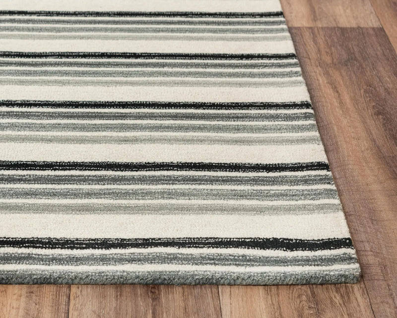 9' X 12' Gray Ivory And Charcoal Wool Striped Hand Tufted Area Rug Homeroots Home Decor