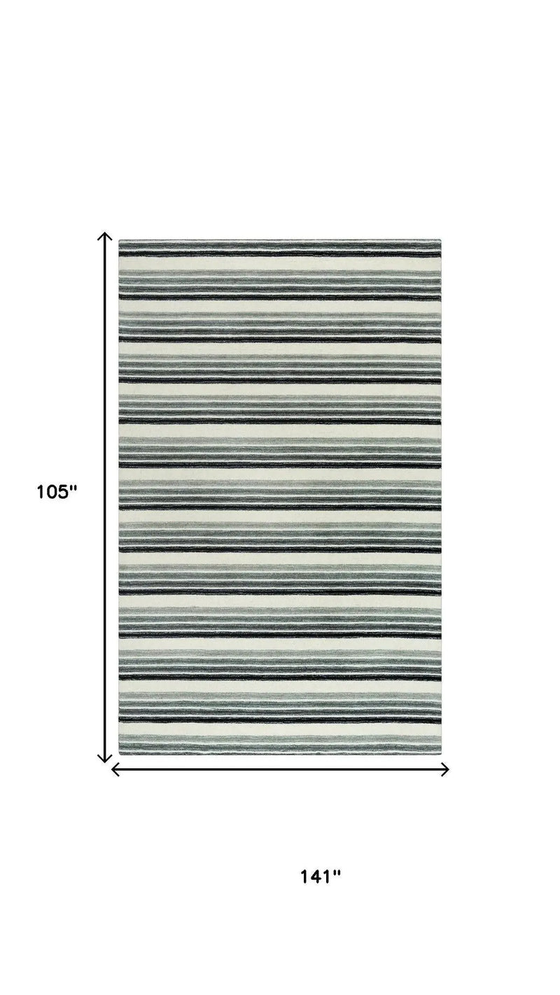 9' X 12' Gray Ivory And Charcoal Wool Striped Hand Tufted Area Rug Homeroots Home Decor