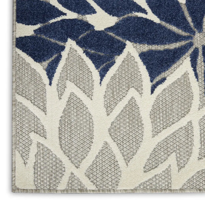 9' X 12' Gray Ivory And Navy Blue Floral Indoor Outdoor Area Rug Homeroots Outdoor