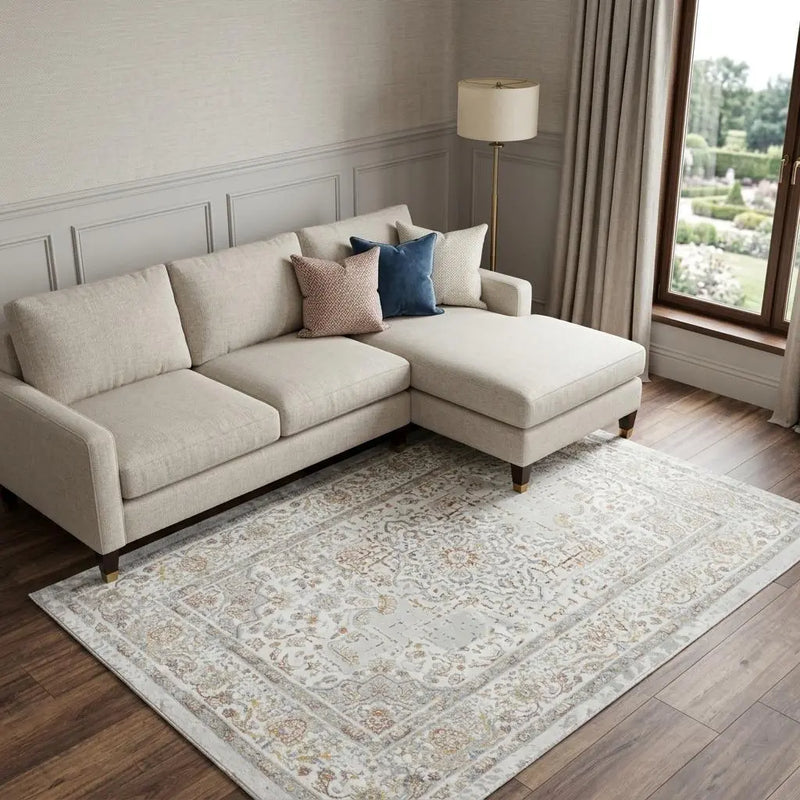 9' X 12' Gray Ivory Red Orange And Blue Medallion Area Rug Homeroots Home Decor
