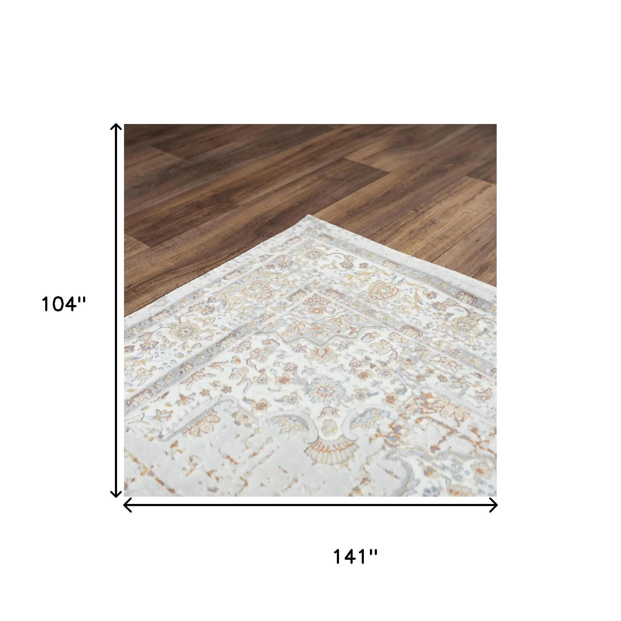 9' X 12' Gray Ivory Red Orange And Blue Medallion Area Rug Homeroots Home Decor