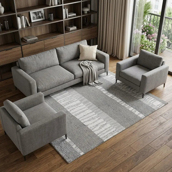 9' X 12' Gray Natural Dark Gray Light Gray And Ivory Wool Striped Hand Tufted Area Rug Homeroots Home Decor