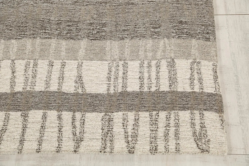 9' X 12' Gray Natural Dark Gray Light Gray And Ivory Wool Striped Hand Tufted Area Rug Homeroots Home Decor