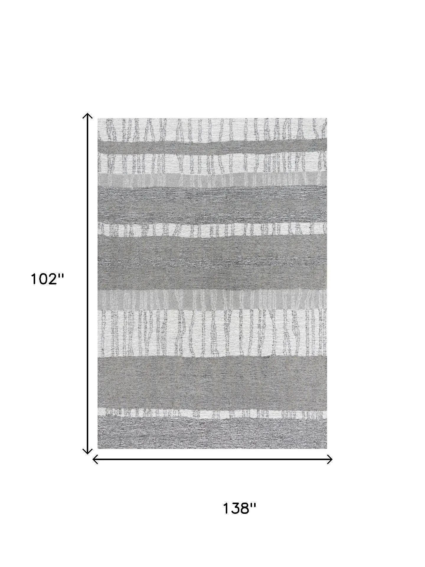 9' X 12' Gray Natural Dark Gray Light Gray And Ivory Wool Striped Hand Tufted Area Rug Homeroots Home Decor