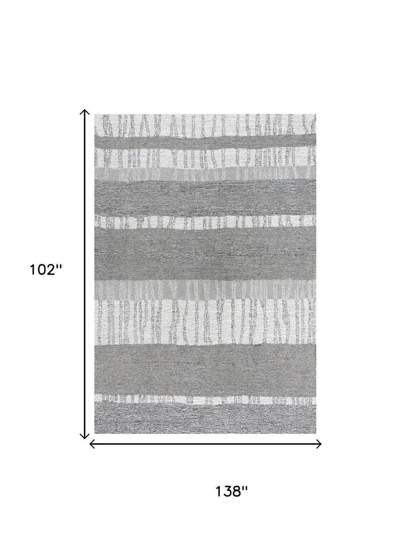 9' X 12' Gray Natural Dark Gray Light Gray And Ivory Wool Striped Hand Tufted Area Rug Homeroots Home Decor