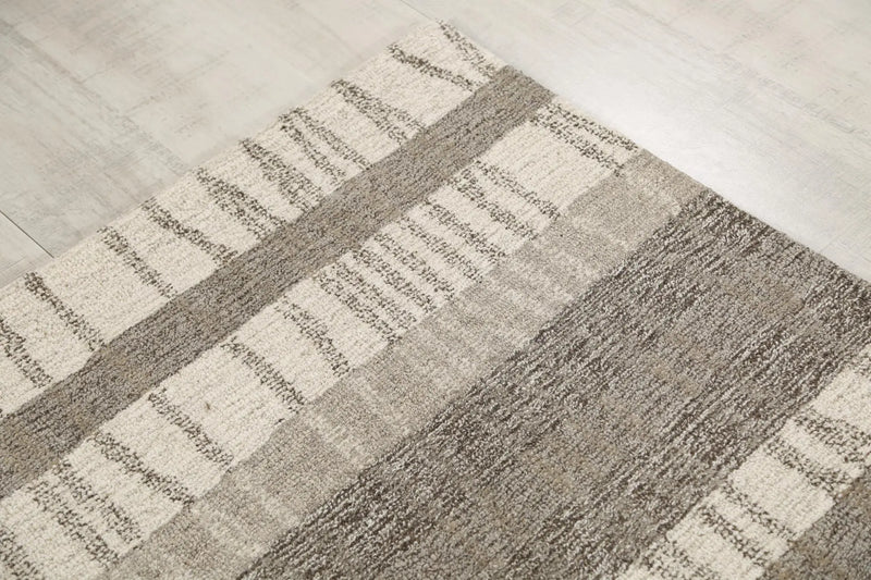 9' X 12' Gray Natural Dark Gray Light Gray And Ivory Wool Striped Hand Tufted Area Rug Homeroots Home Decor
