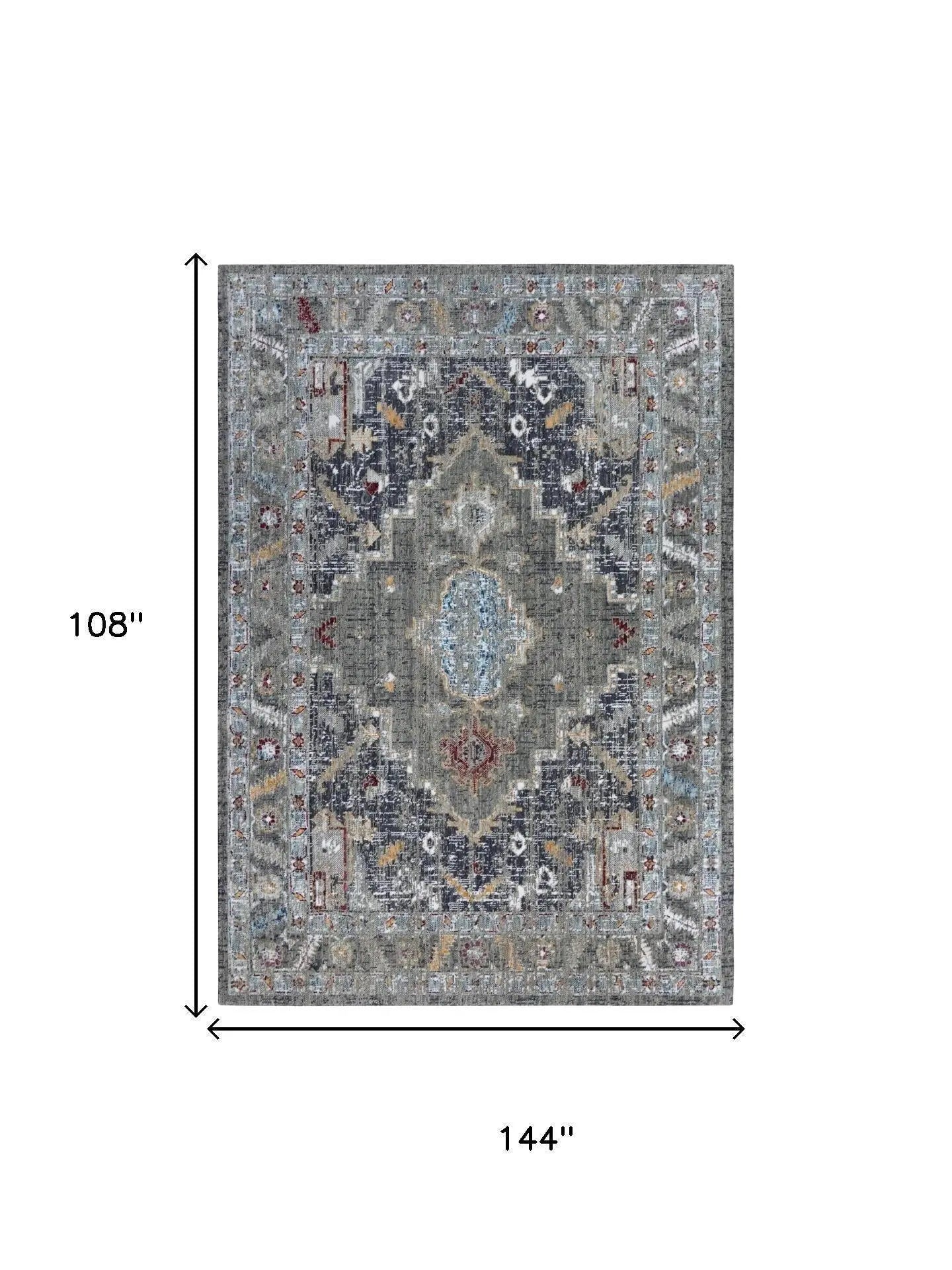 9' X 12' Gray Red Blue Orange And Ivory Medallion Hand Carved Handmade Area Rug Homeroots Home Decor