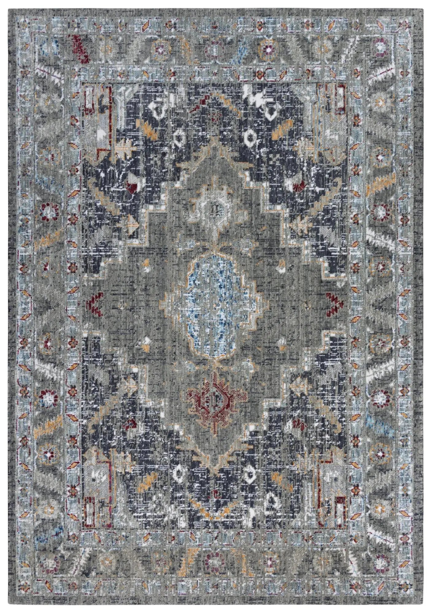 9' X 12' Gray Red Blue Orange And Ivory Medallion Hand Carved Handmade Area Rug Homeroots Home Decor