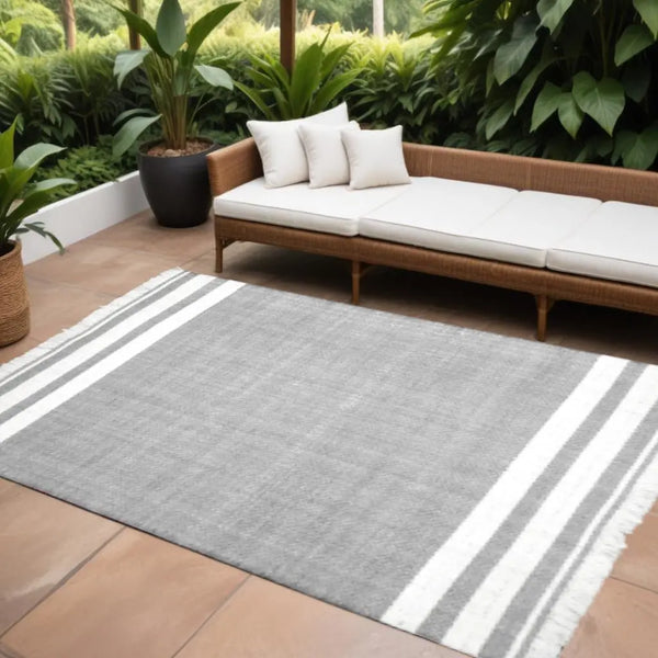 9' X 12' Gray Striped Handmade Indoor Outdoor Area Rug Homeroots Outdoor