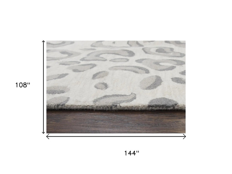 9' X 12' Gray Taupe And Dark Gray Wool Animal Print Hand Tufted Area Rug Homeroots Home Decor