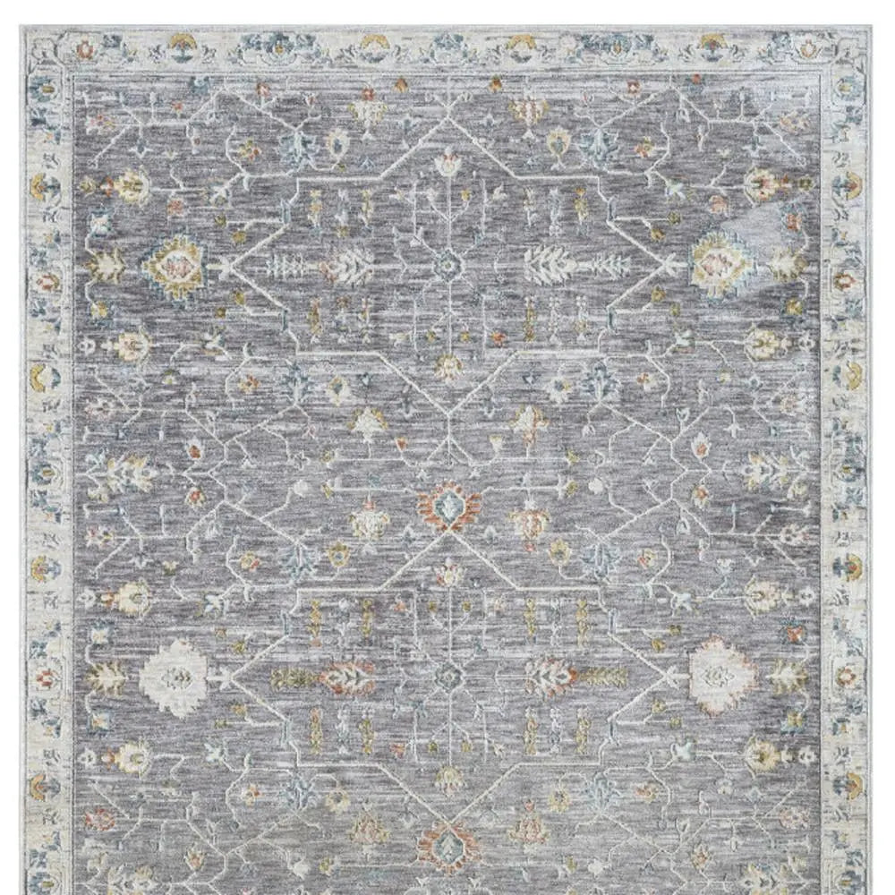 9' X 12' Gray and Ivory Floral Area Rug Homeroots Home Decor