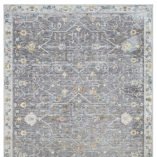 9' X 12' Gray and Ivory Floral Area Rug Homeroots Home Decor