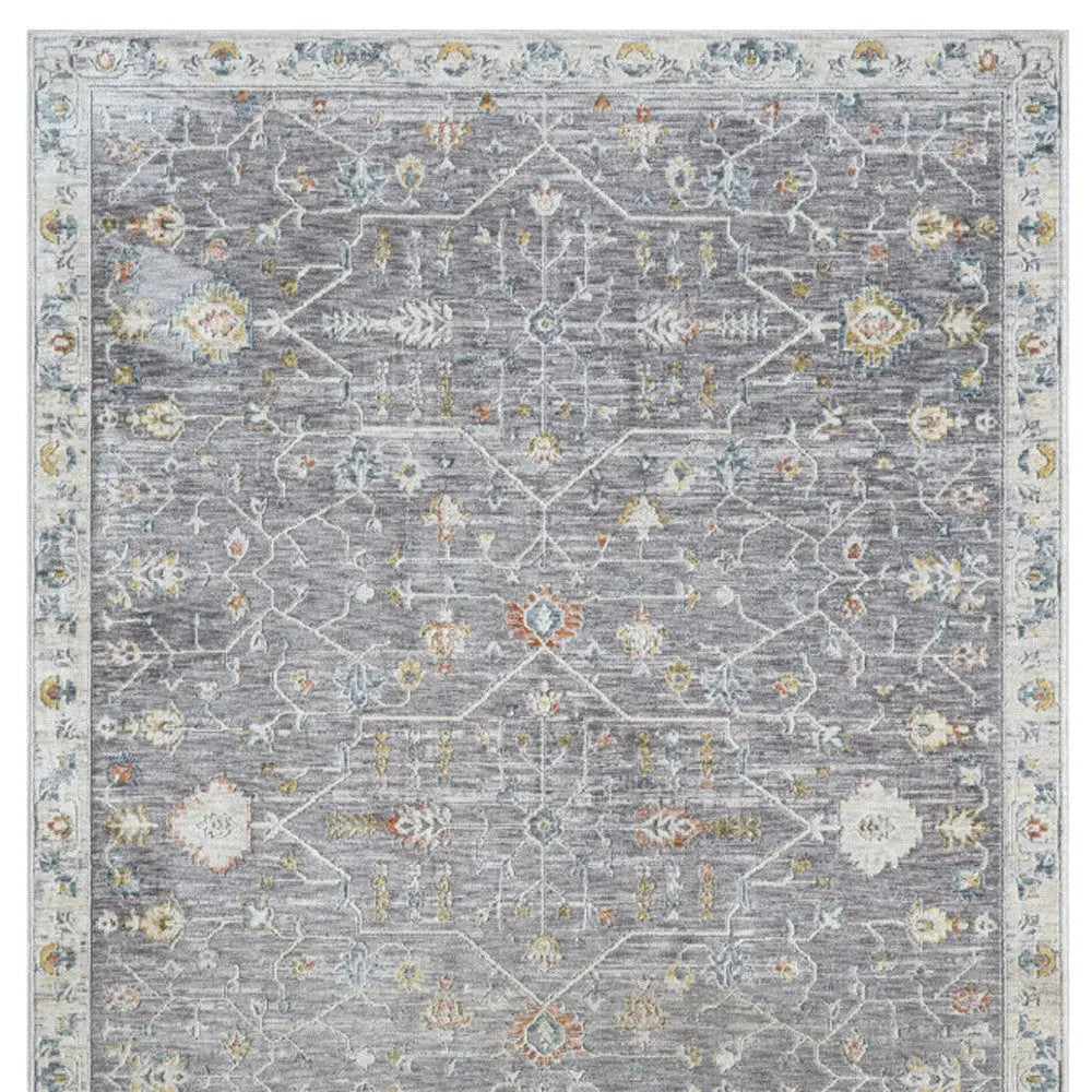 9' X 12' Gray and Ivory Floral Area Rug Homeroots Home Decor