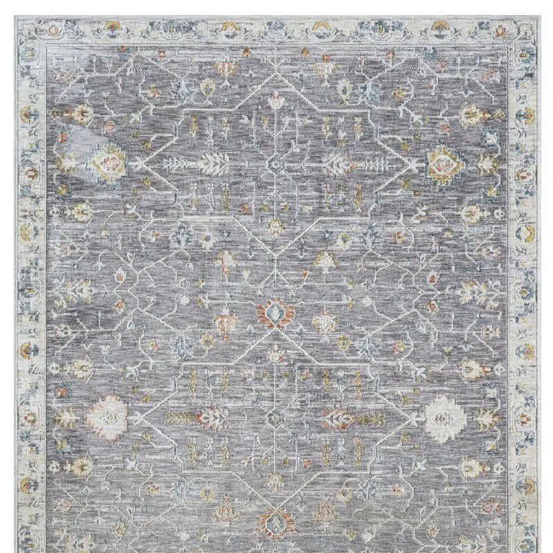 9' X 12' Gray and Ivory Floral Area Rug Homeroots Home Decor