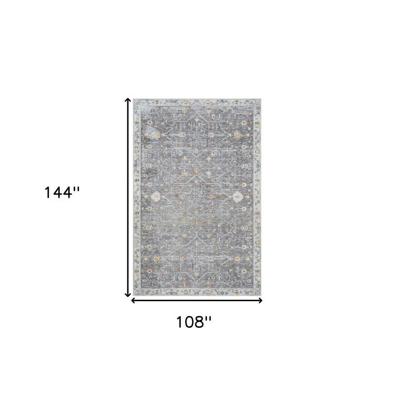 9' X 12' Gray and Ivory Floral Area Rug Homeroots Home Decor