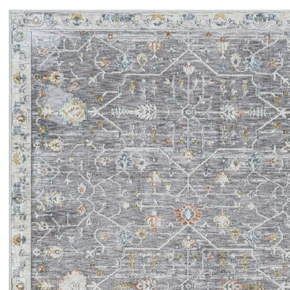 9' X 12' Gray and Ivory Floral Area Rug Homeroots Home Decor