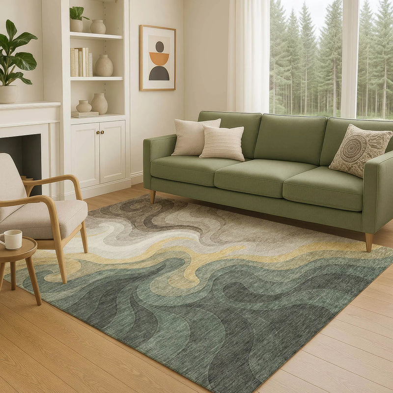 9' X 12' Green And Beige Abstract Washable Indoor Outdoor Area Rug Homeroots Outdoor