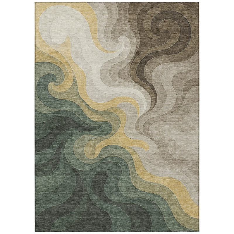 9' X 12' Green And Beige Abstract Washable Indoor Outdoor Area Rug Homeroots Outdoor