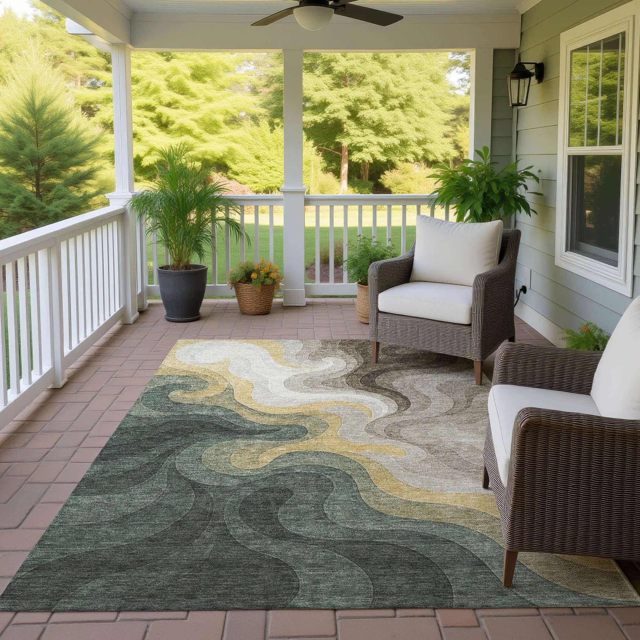 9' X 12' Green And Beige Abstract Washable Indoor Outdoor Area Rug Homeroots Outdoor
