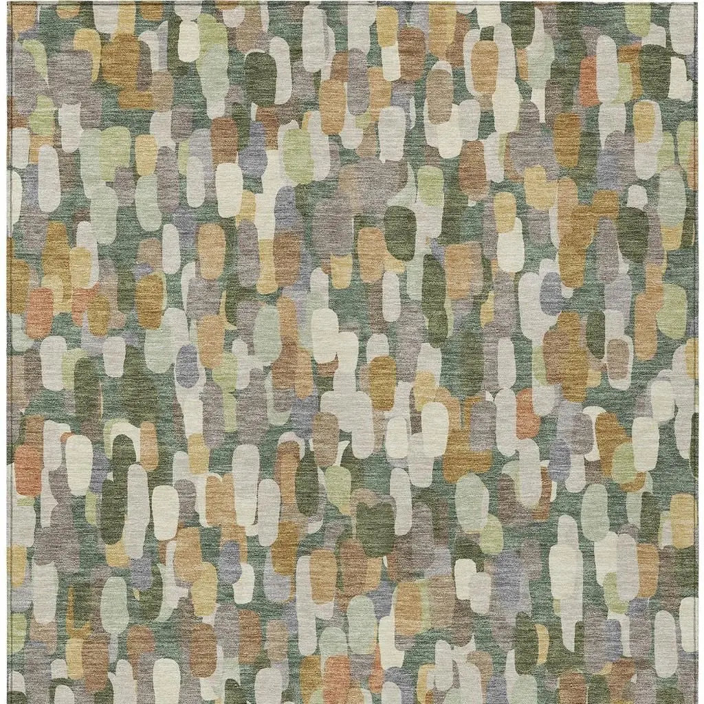 9' X 12' Green And Beige Abstract Washable Indoor Outdoor Area Rug Homeroots Outdoor