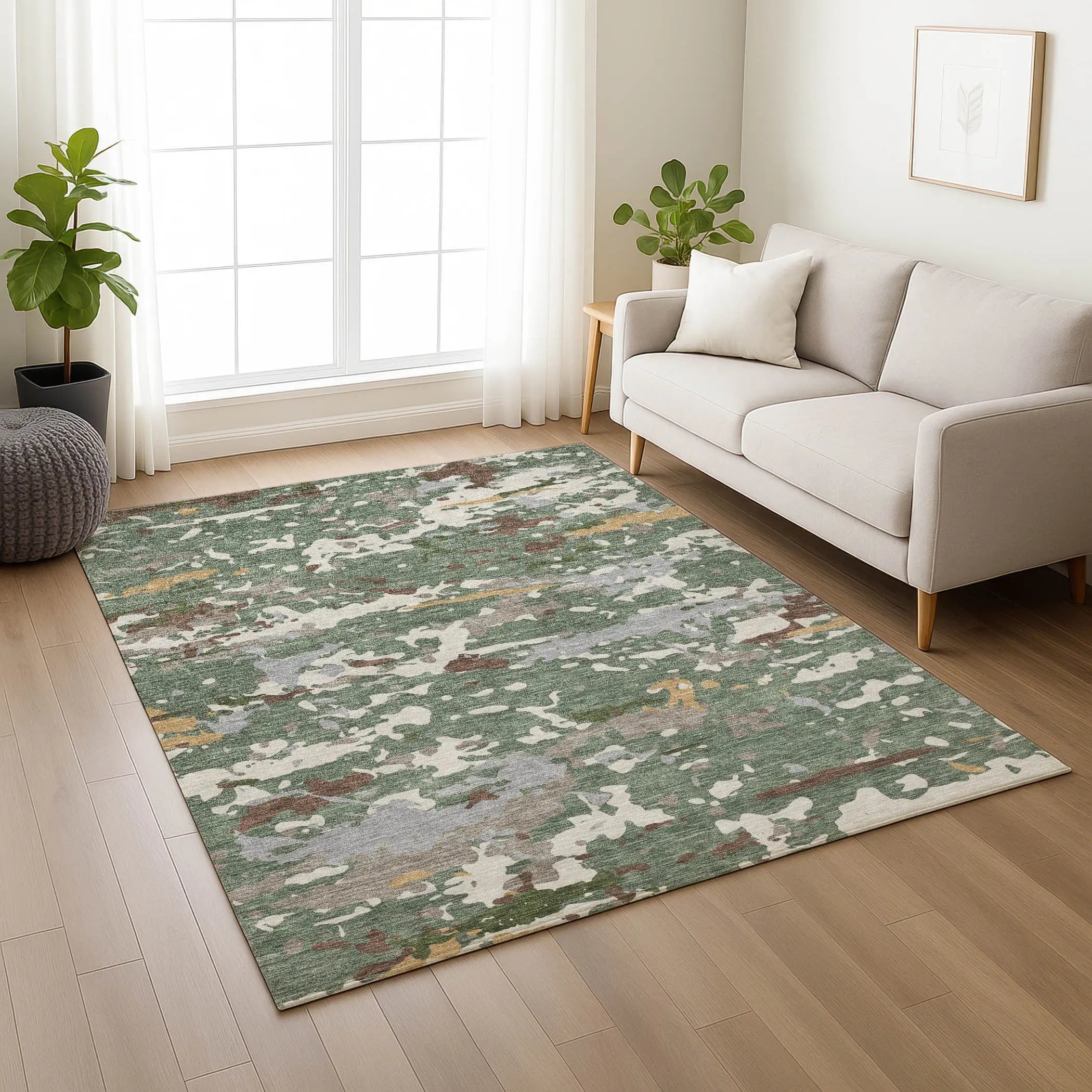 9' X 12' Green And Beige Abstract Washable Indoor Outdoor Area Rug Homeroots Outdoor
