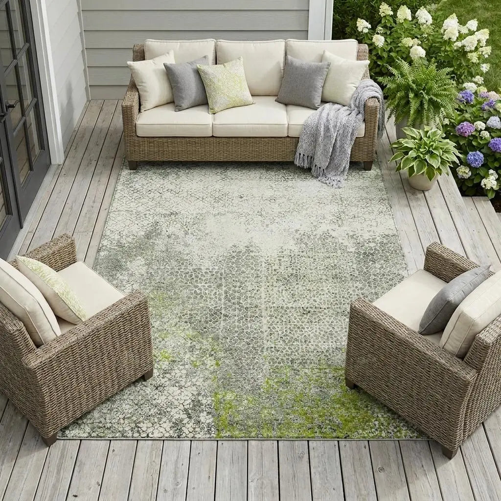 9' X 12' Green And Beige Abstract Washable Indoor Outdoor Area Rug Homeroots Outdoor