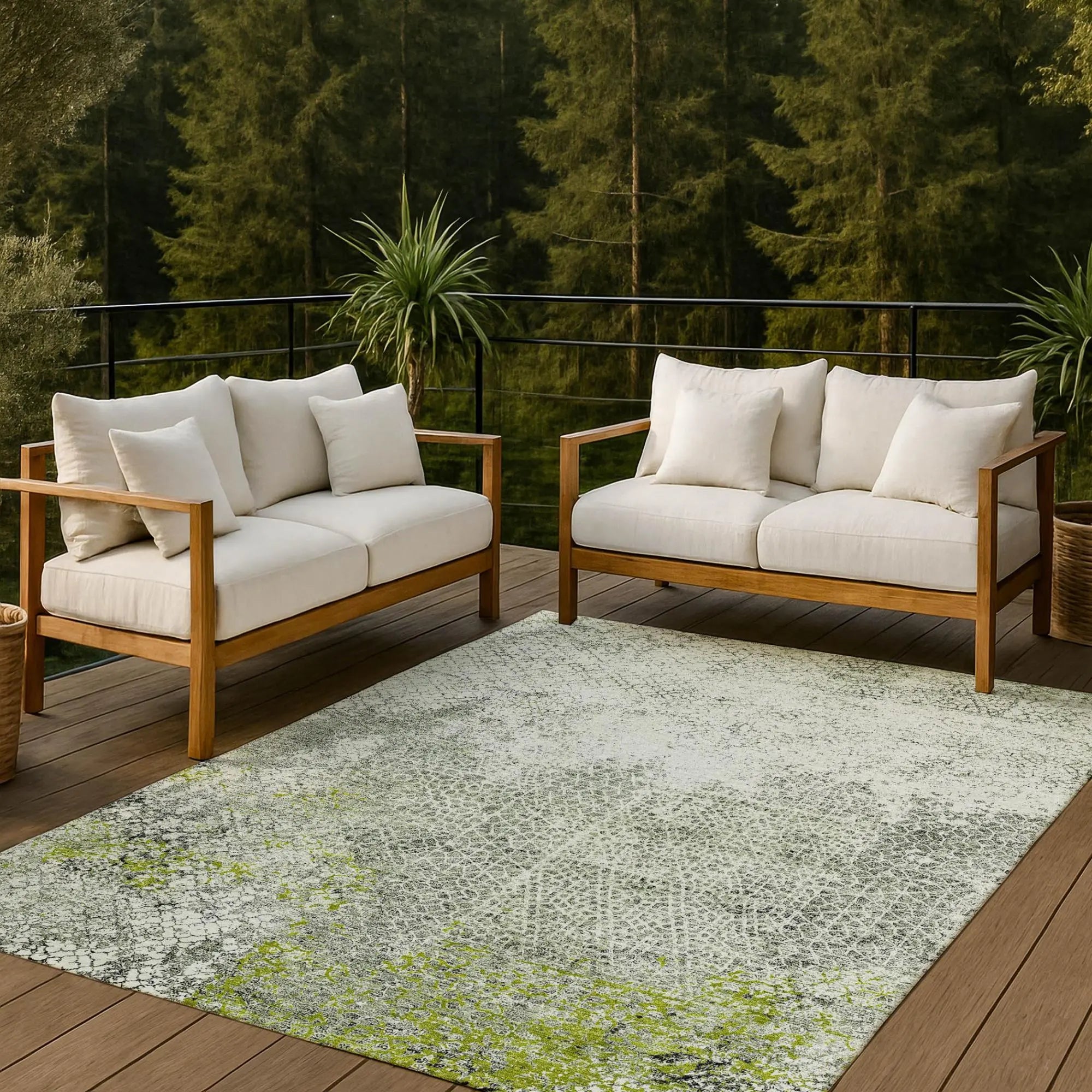 9' X 12' Green And Beige Abstract Washable Indoor Outdoor Area Rug Homeroots Outdoor