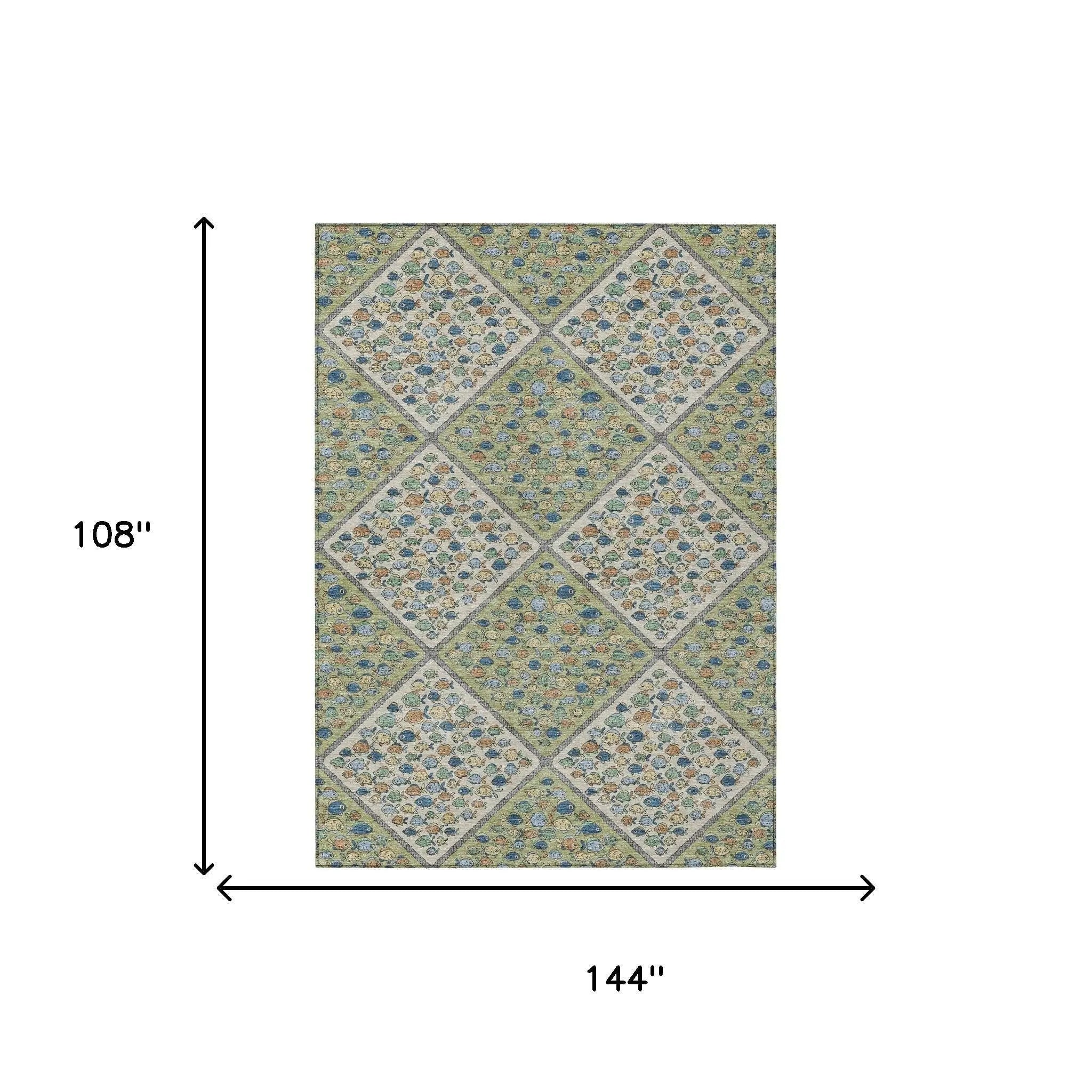 9' X 12' Green And Beige Abstract Washable Indoor Outdoor Area Rug Homeroots Outdoor