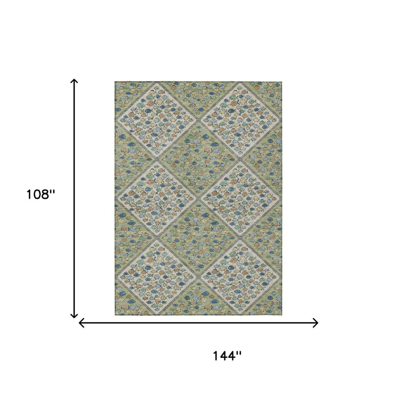 9' X 12' Green And Beige Abstract Washable Indoor Outdoor Area Rug Homeroots Outdoor