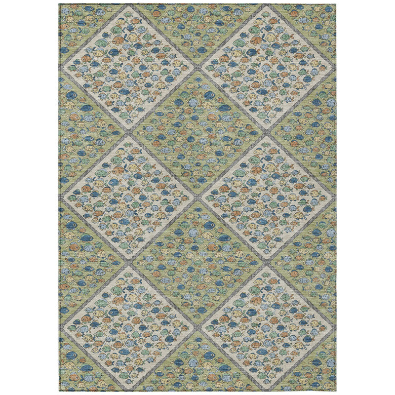 9' X 12' Green And Beige Abstract Washable Indoor Outdoor Area Rug Homeroots Outdoor