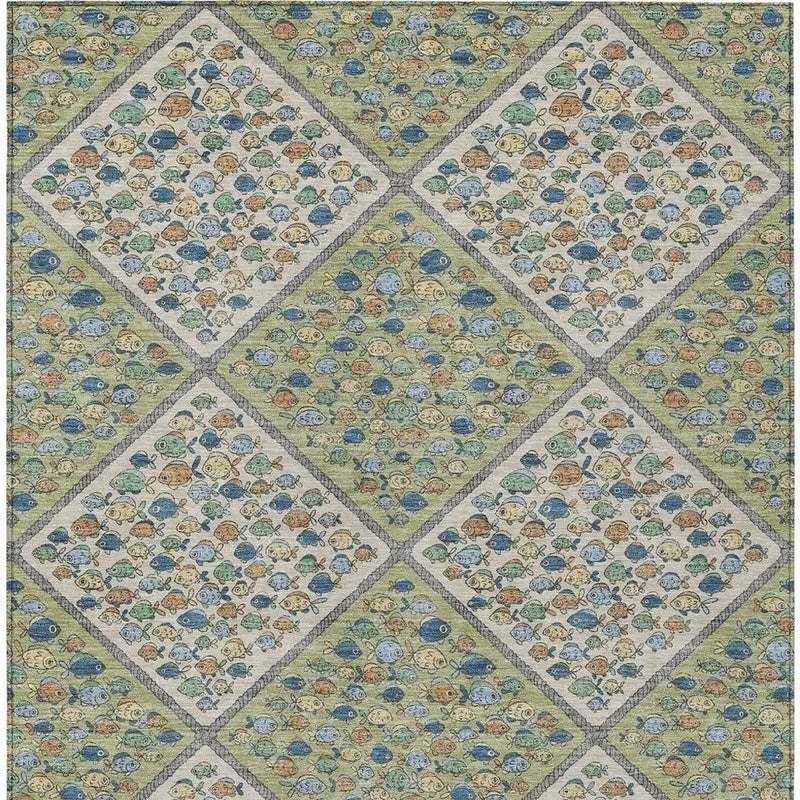 9' X 12' Green And Beige Abstract Washable Indoor Outdoor Area Rug Homeroots Outdoor