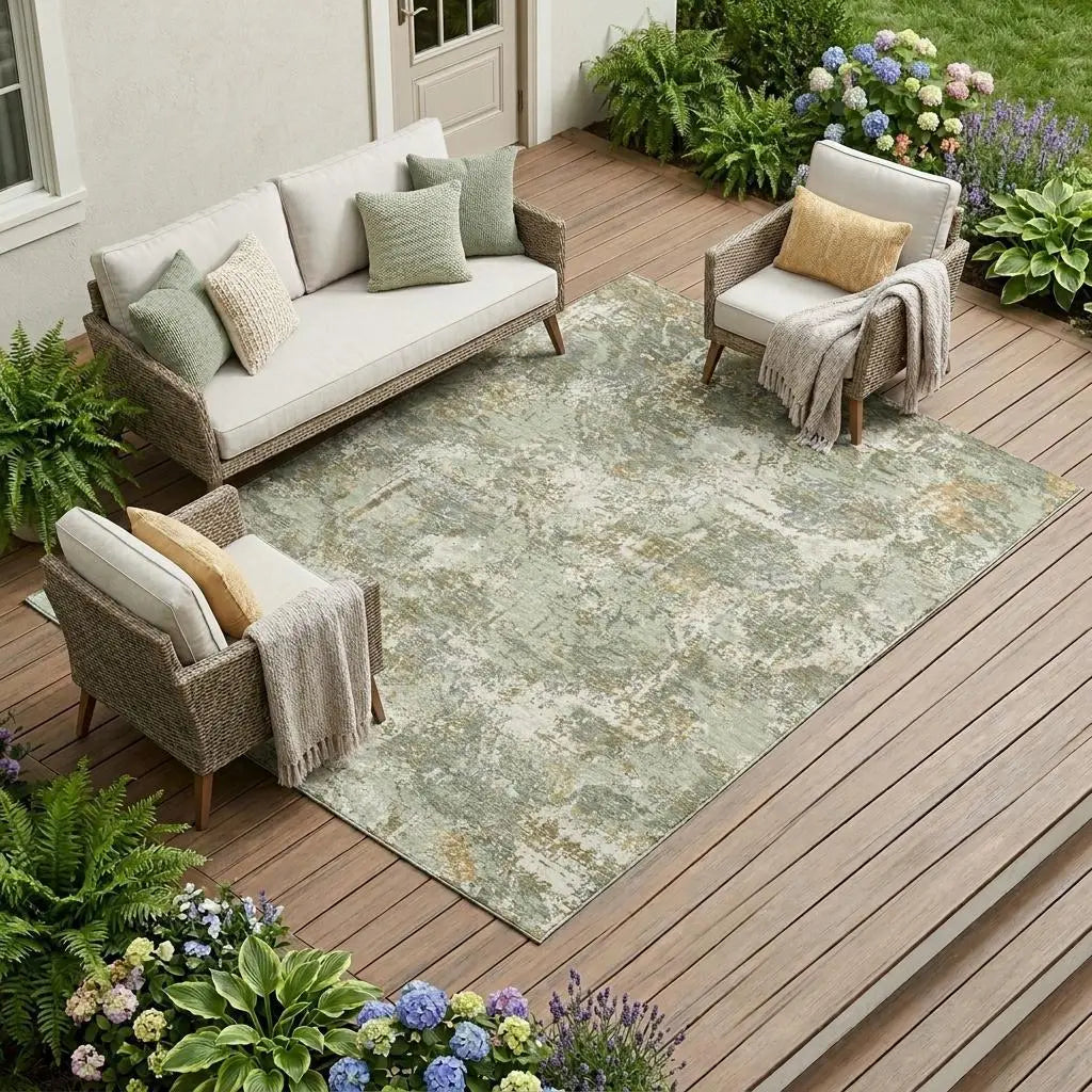 9' X 12' Green And Beige Abstract Washable Indoor Outdoor Area Rug Homeroots Outdoor