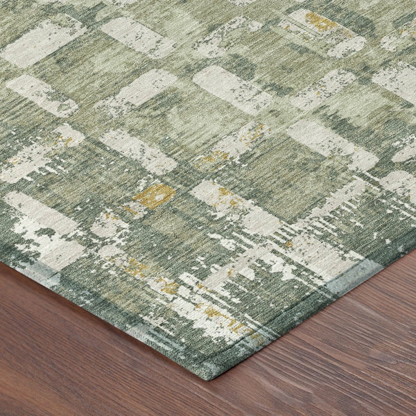 9' X 12' Green And Beige Abstract Washable Indoor Outdoor Area Rug Homeroots Outdoor