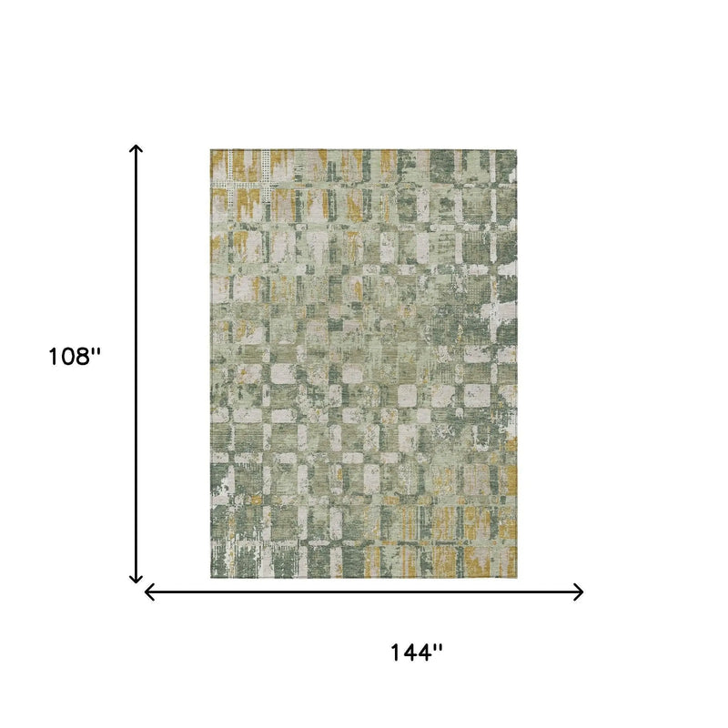 9' X 12' Green And Beige Abstract Washable Indoor Outdoor Area Rug Homeroots Outdoor