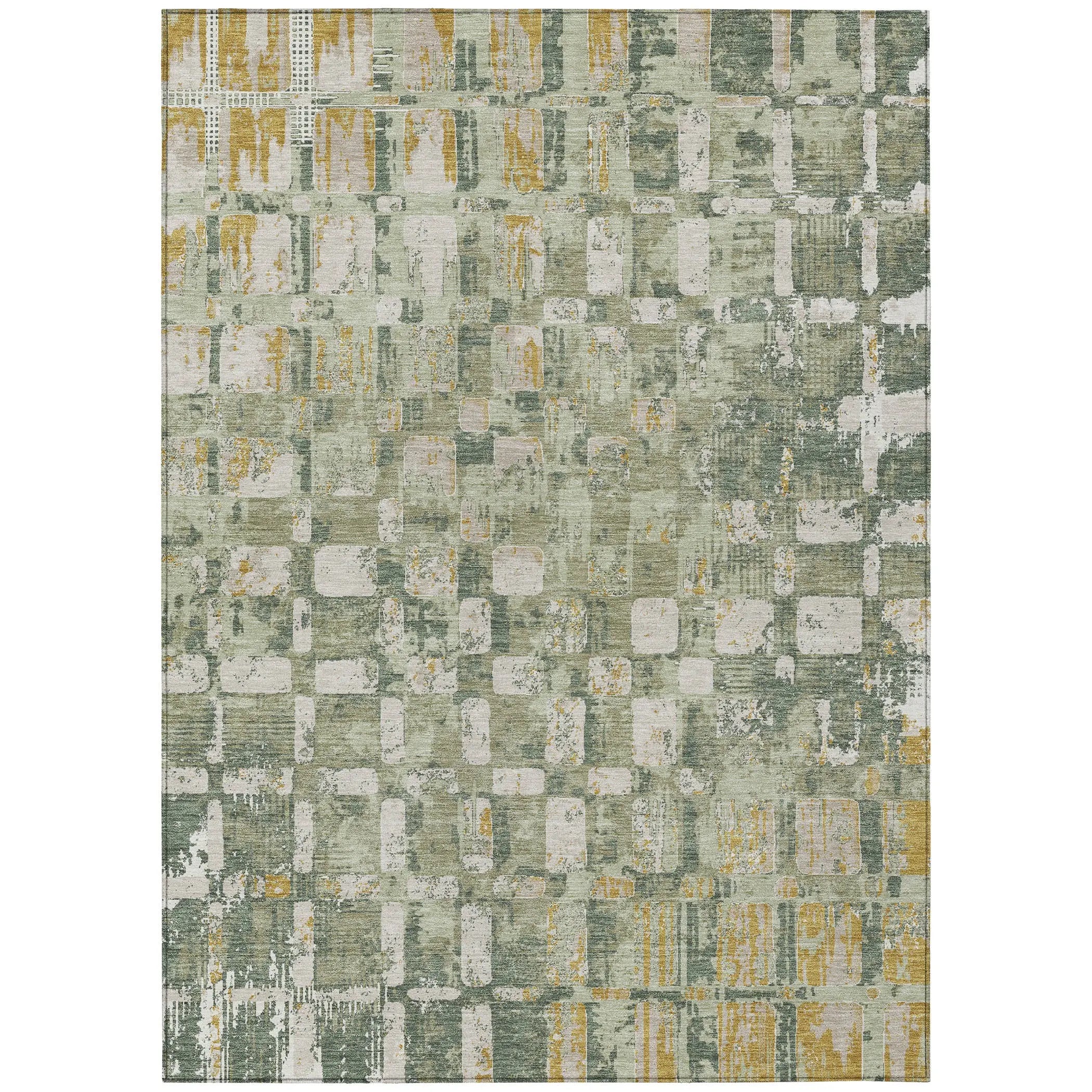 9' X 12' Green And Beige Abstract Washable Indoor Outdoor Area Rug Homeroots Outdoor