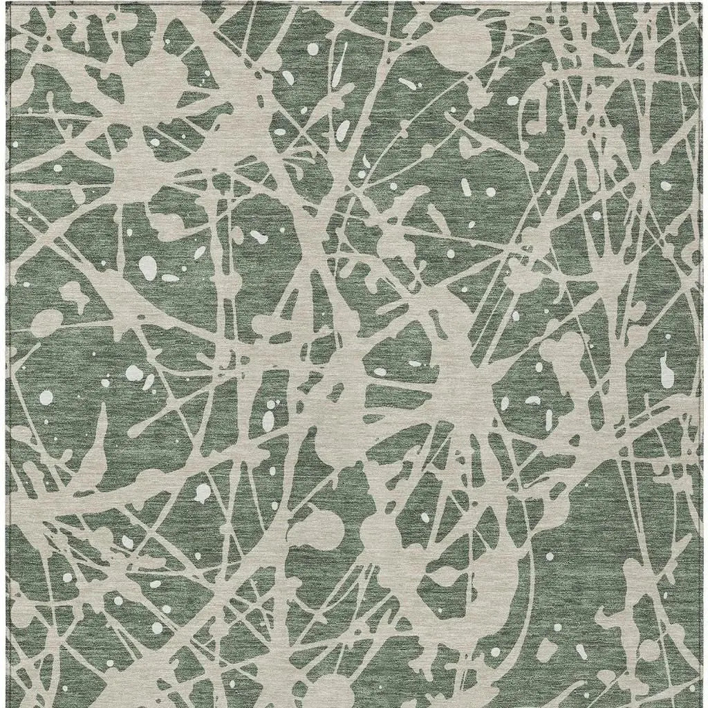 9' X 12' Green And Beige Abstract Washable Indoor Outdoor Area Rug Homeroots Outdoor