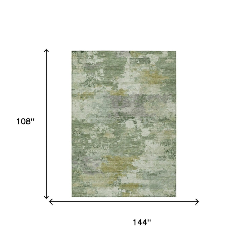 9' X 12' Green And Beige Abstract Washable Indoor Outdoor Area Rug Homeroots Outdoor