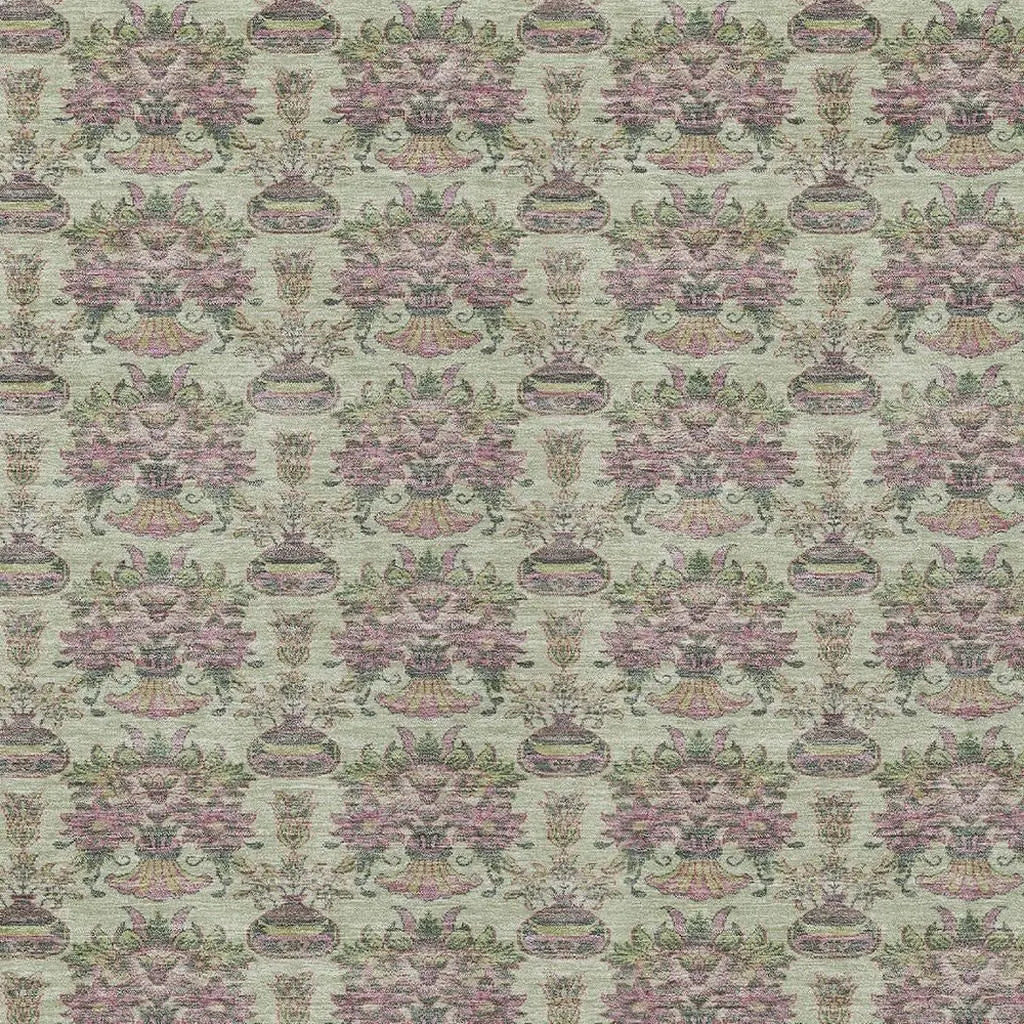 9' X 12' Green And Beige Floral Washable Indoor Outdoor Area Rug Homeroots Outdoor