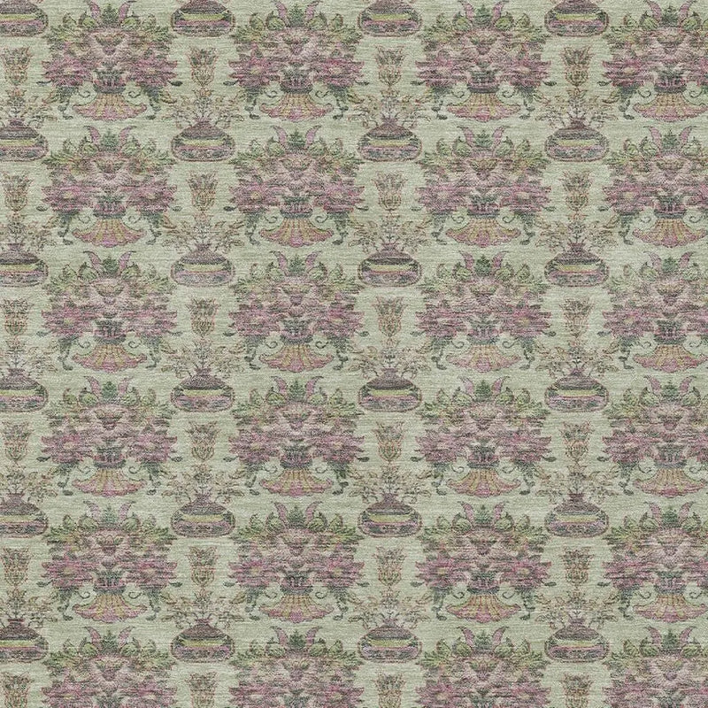 9' X 12' Green And Beige Floral Washable Indoor Outdoor Area Rug Homeroots Outdoor