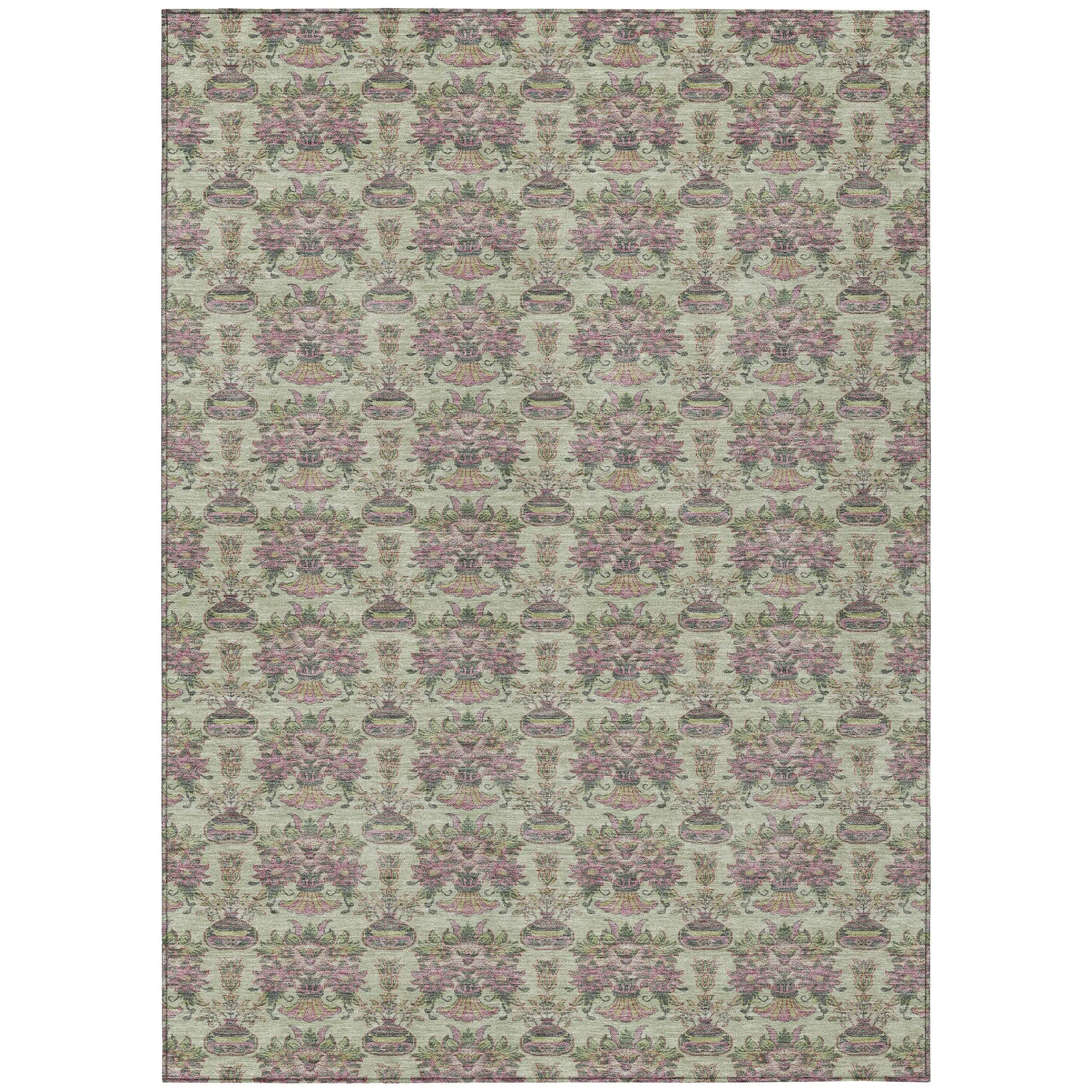 9' X 12' Green And Beige Floral Washable Indoor Outdoor Area Rug Homeroots Outdoor