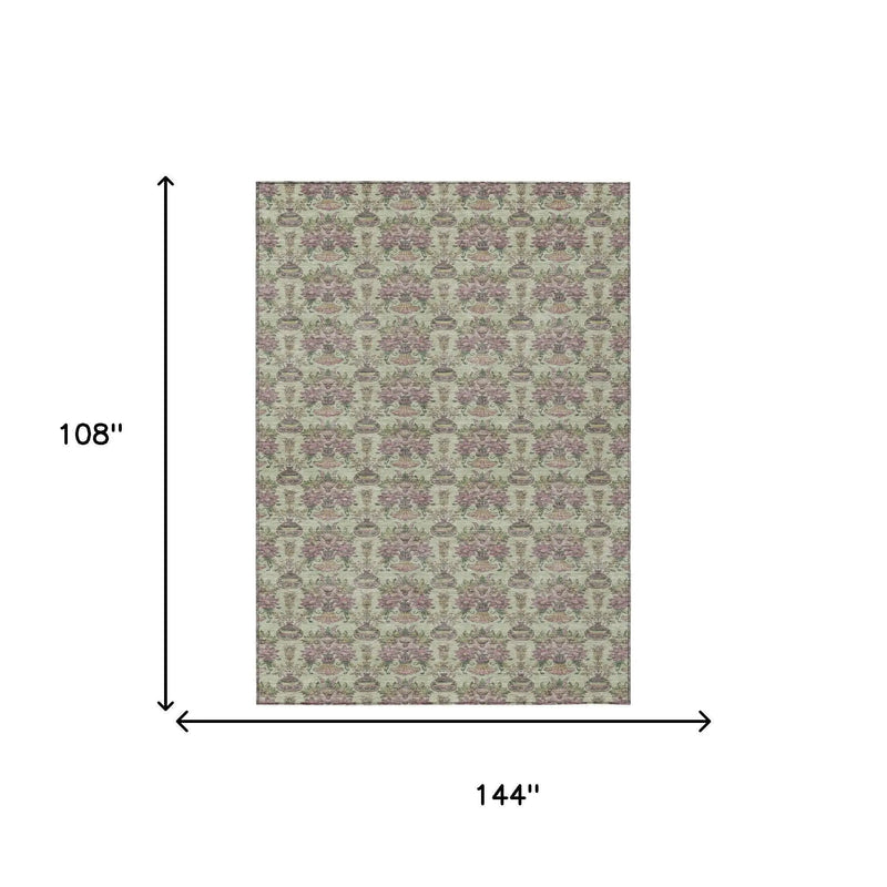 9' X 12' Green And Beige Floral Washable Indoor Outdoor Area Rug Homeroots Outdoor