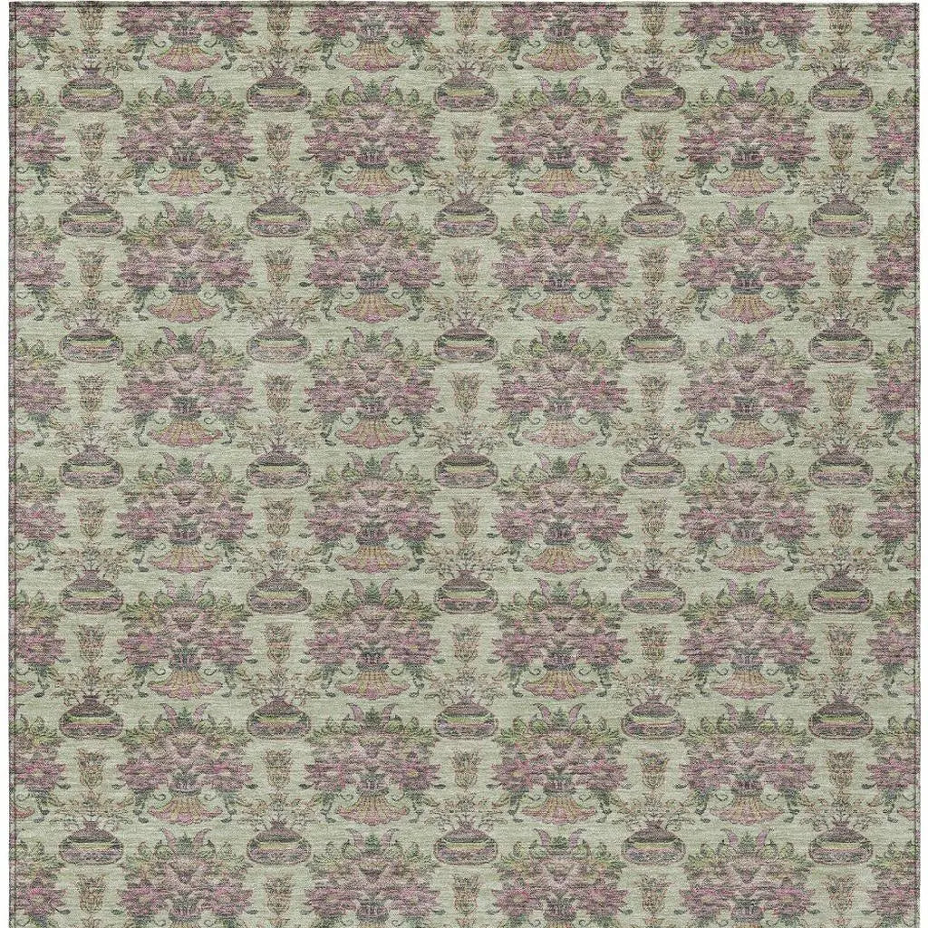 9' X 12' Green And Beige Floral Washable Indoor Outdoor Area Rug Homeroots Outdoor