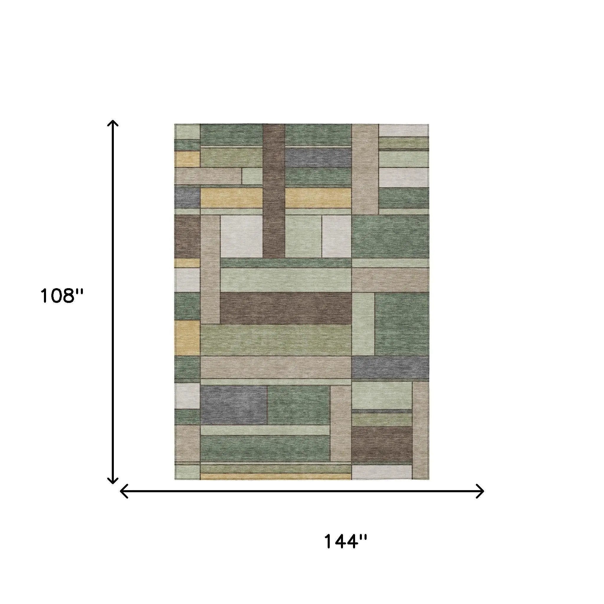 9' X 12' Green And Beige Geometric Washable Indoor Outdoor Area Rug Homeroots Outdoor