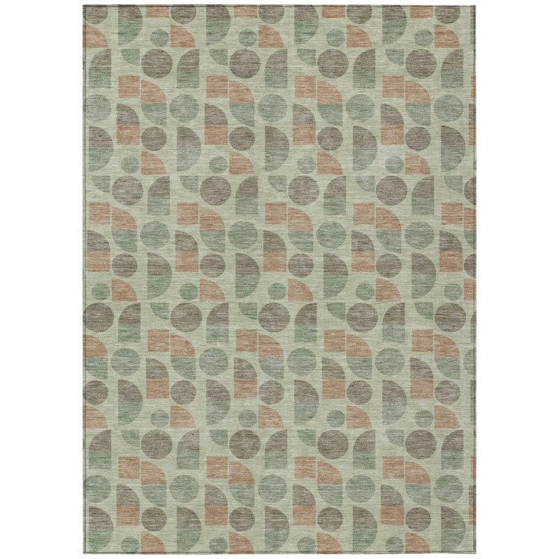 9' X 12' Green And Beige Geometric Washable Indoor Outdoor Area Rug Homeroots Outdoor