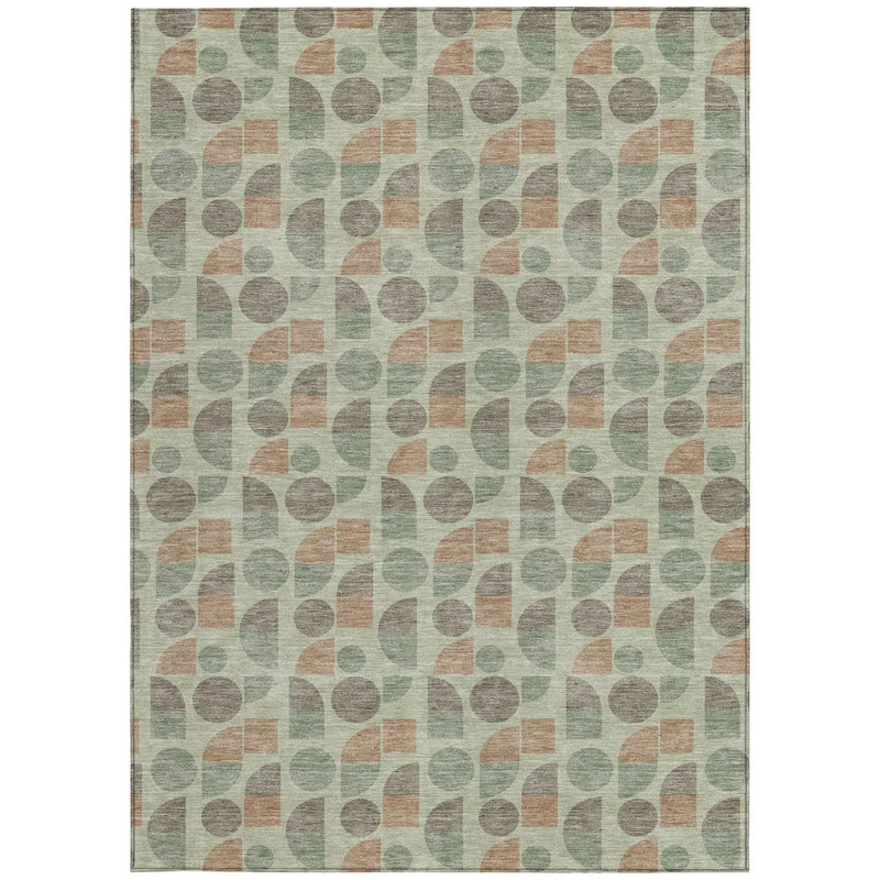 9' X 12' Green And Beige Geometric Washable Indoor Outdoor Area Rug Homeroots Outdoor