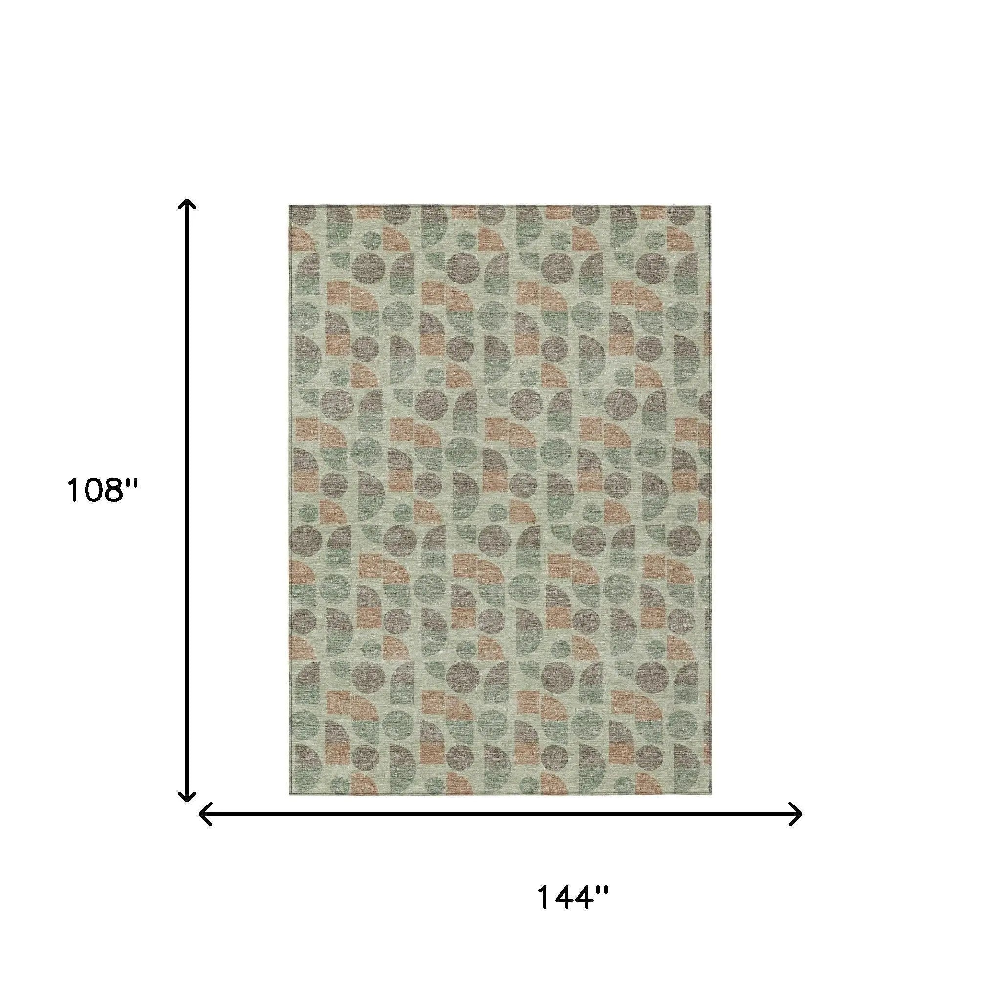 9' X 12' Green And Beige Geometric Washable Indoor Outdoor Area Rug Homeroots Outdoor