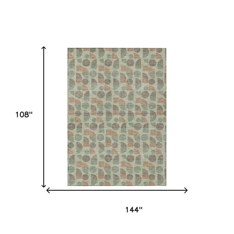 9' X 12' Green And Beige Geometric Washable Indoor Outdoor Area Rug Homeroots Outdoor